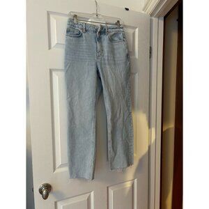 Mango Irene High Rise Straight Cropped Frayed Jeans Size 6